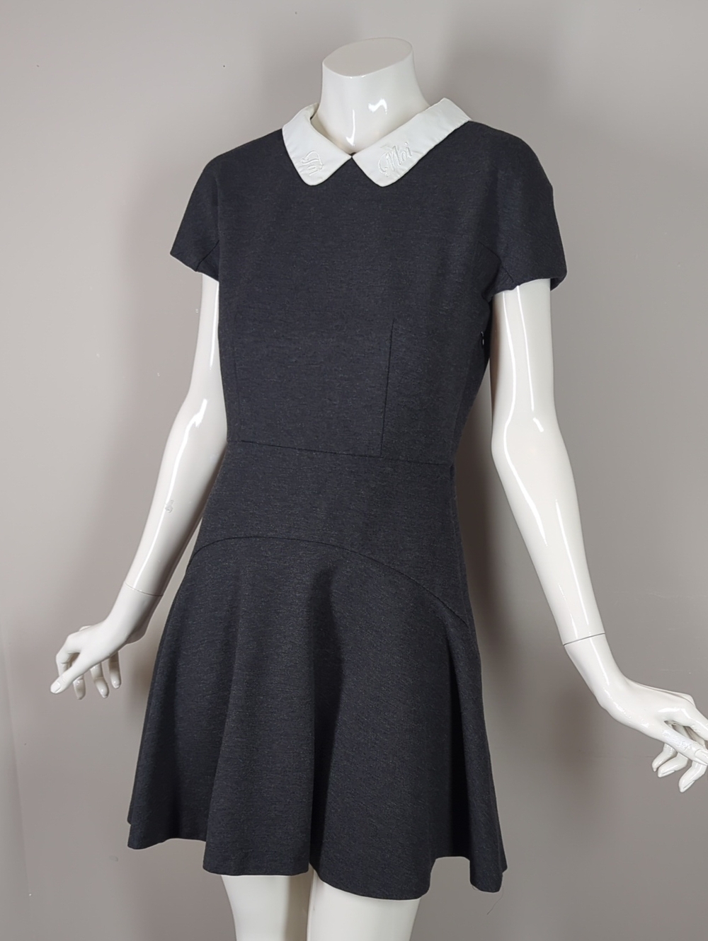 Claudie Pierlot Grey "Moi et Toi" Embroidered Collared Skater Mini Dress